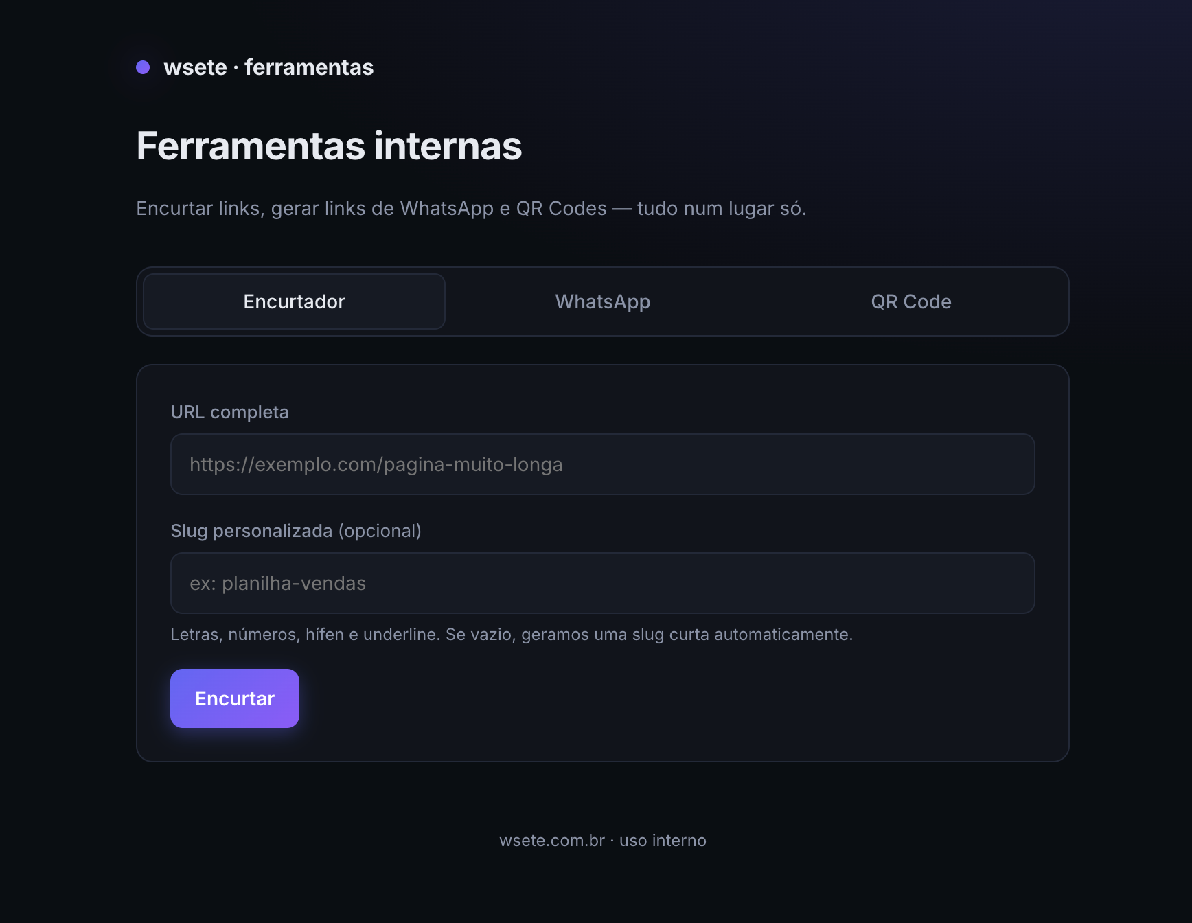 Ferramentas internas · encurtador